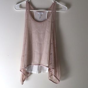 Blush colored lightweight lace blouse